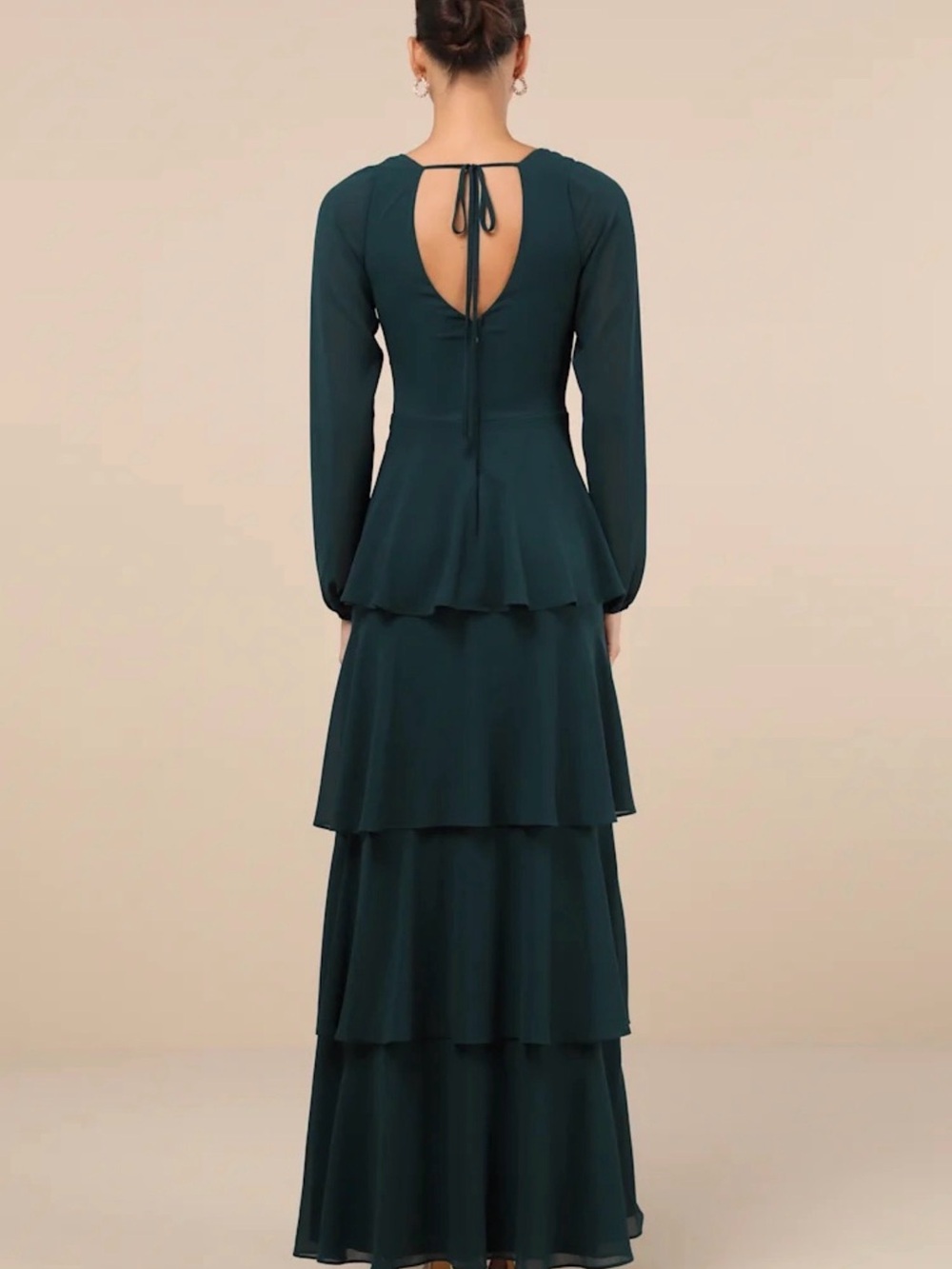 Flawless Excellence Emerald Tiered Long Sleeve Maxi Dress - Picture 2 of 3